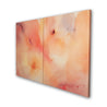 Side of two abstract paintings side by side, each made with washes of bright yellow, pink, blue, and purple.