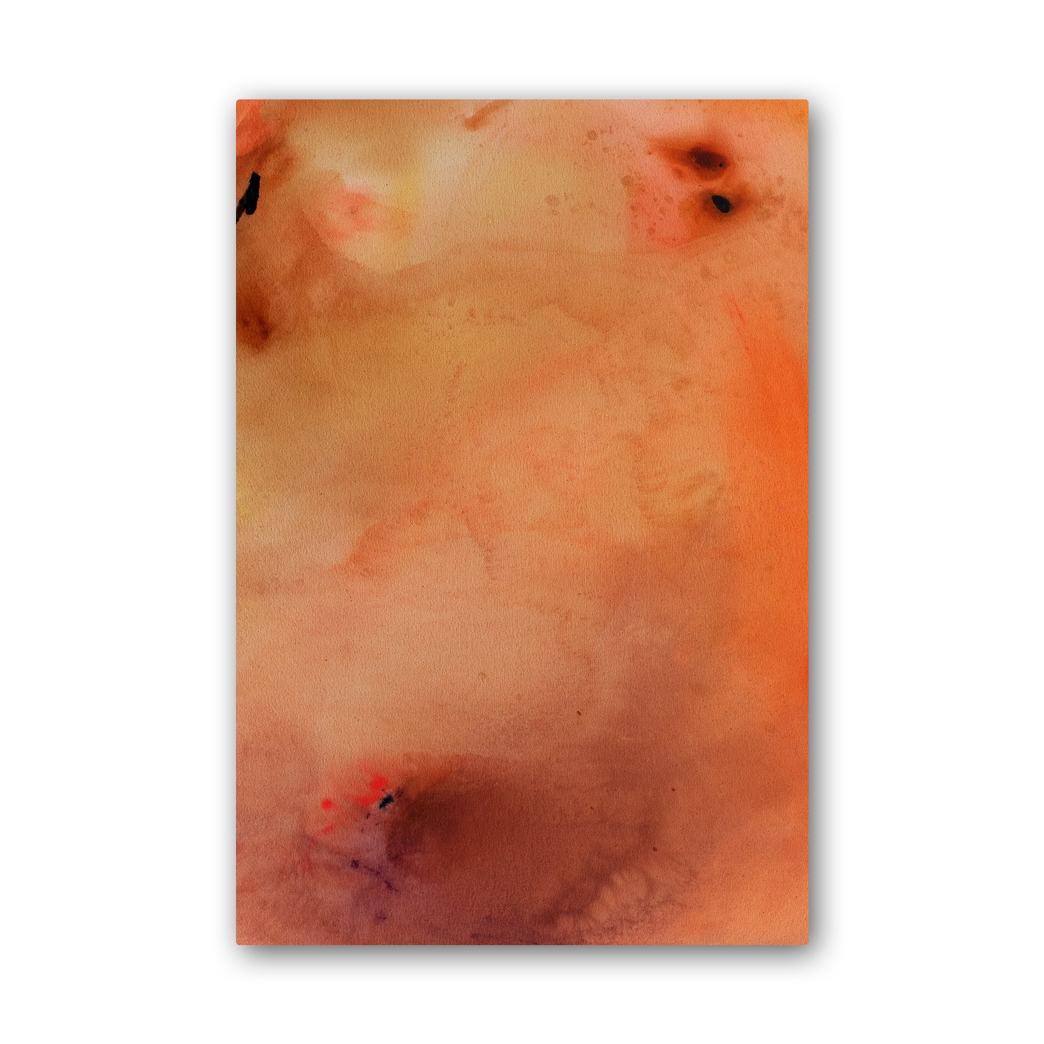 An abstract painting made with washes of acrylic orange paint.